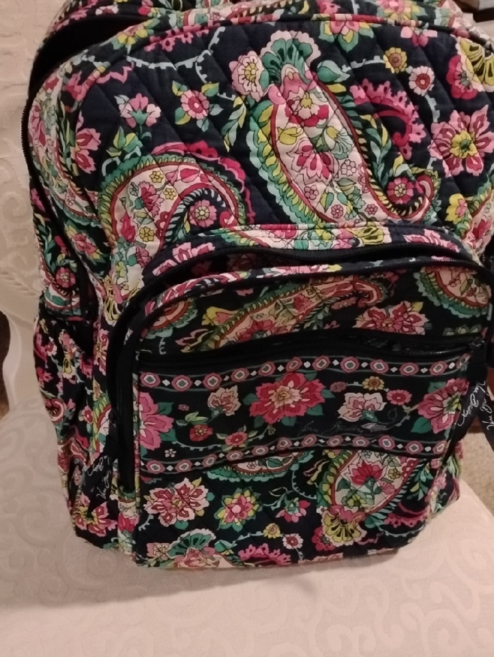 Vera Bradley Floral Paisley Quilted Backpack in Black & Pink